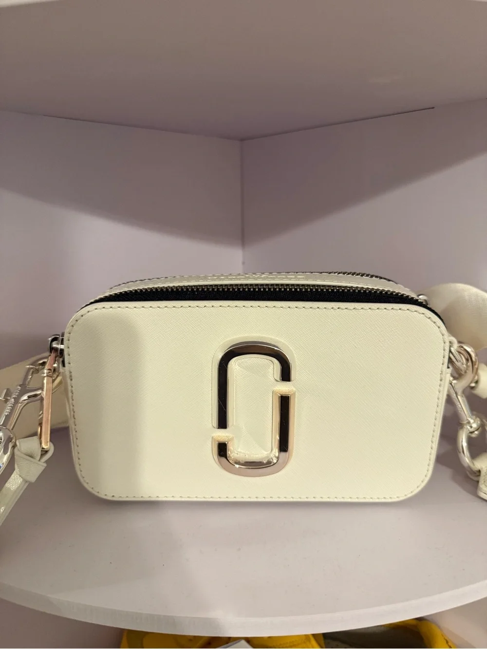 Marc Jacobs Cream Crossbody Camera Bag with Gold Accent